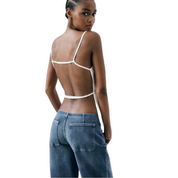 ZARA NEW WOMAN SS23 ECRU LINEN BLEND TOP WITH OPEN BACK - Picture 4 of 5